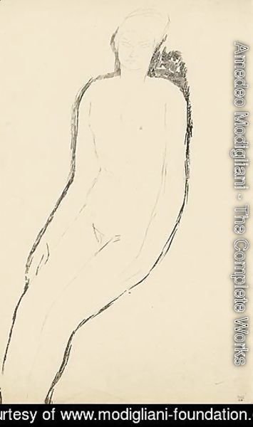 Amedeo Modigliani - Nu Assis, De Trois-Quarts, Bras Le Long Du Corps