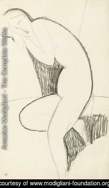 Amedeo Modigliani - Femme Nue De Profil, Penchee En Avant, Endormie, La Tete Appuyee Sur Les Bras Replies