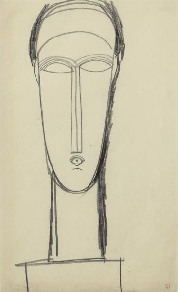 Tete De Face Posee Sur Un Socle