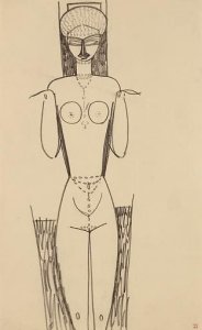 Femme Nue De Face, Mains Au Niveau Des Epaules