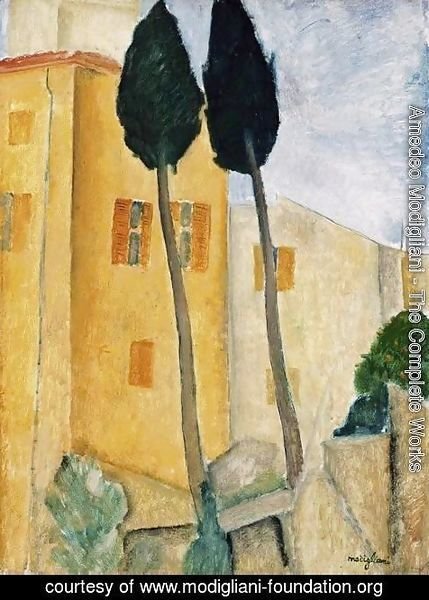 Amedeo Modigliani - Cypress Trees and Houses, Midday Landscape