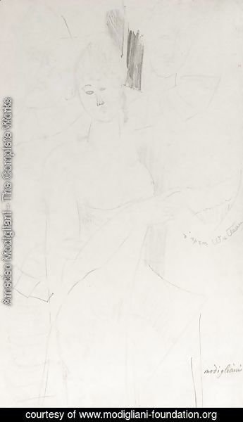 Amedeo Modigliani - D'apres Watteau femme et arlequins