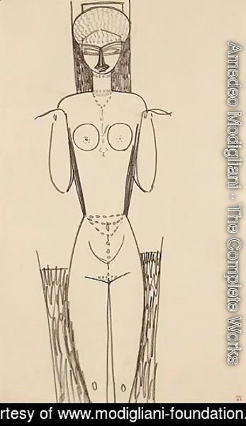Amedeo Modigliani - Femme Nue De Face, Mains Au Niveau Des Epaules
