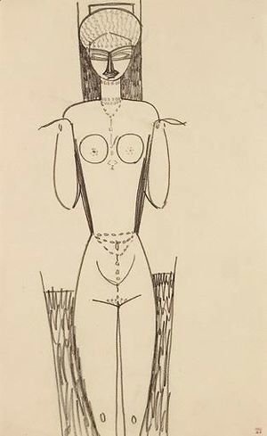 Amedeo Modigliani - Femme Nue De Face, Mains Au Niveau Des Epaules