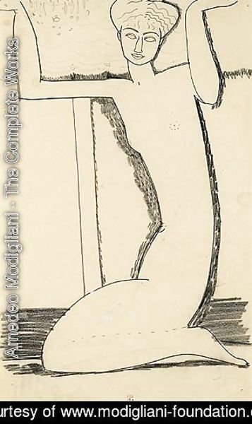 Amedeo Modigliani - Cariatide Agenouillee, Assise Sur Ses Talons