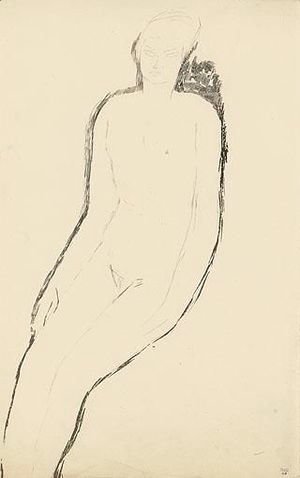 Amedeo Modigliani - Nu Assis, De Trois-Quarts, Bras Le Long Du Corps
