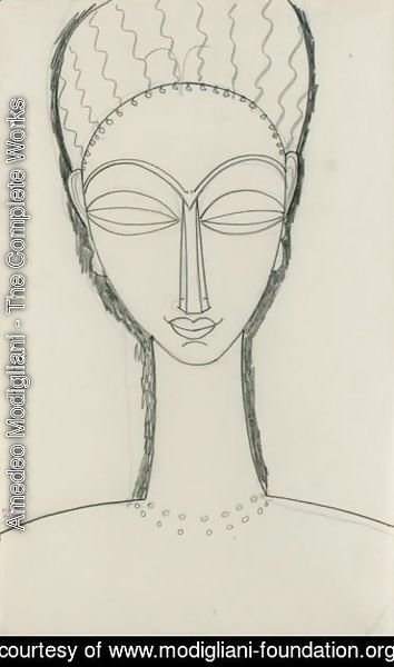 Amedeo Modigliani - Tete De Face Avec Double Collier Et Boucles D'Oreilles