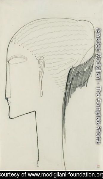 Amedeo Modigliani - Tete De Profil A Gauche Avec Chignon Et Boucles D'Oreilles