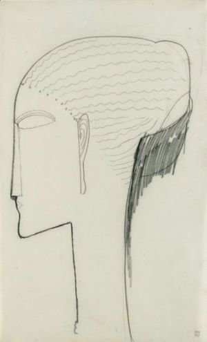 Amedeo Modigliani - Tete De Profil A Gauche Avec Chignon Et Boucles D'Oreilles