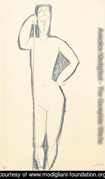 Amedeo Modigliani - Homme Nu De Face SAappuyant Sur Un Baton