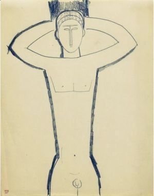 Amedeo Modigliani - Cariatide Masculine, Mains Derriere La Tete